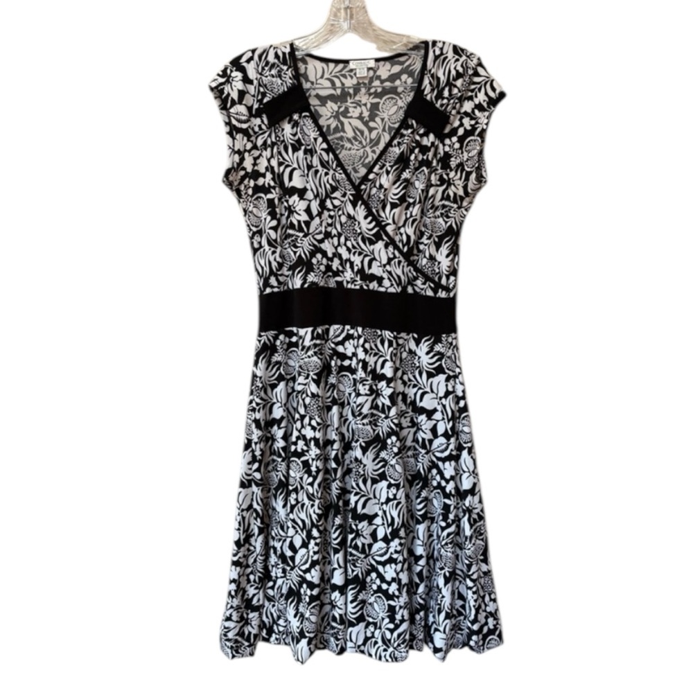 Vintage Y2K Dark Floral Dress M Witchy Romantic Fit Flare Black White